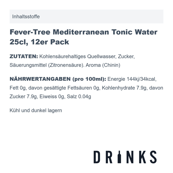 Fever-Tree Mediterranean Tonic Water 25cl, 12er Pack