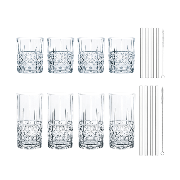 Spiegelau Elegance Gläser, 8er-Set mit 8 Trinkhalme und Reinigungsbürste