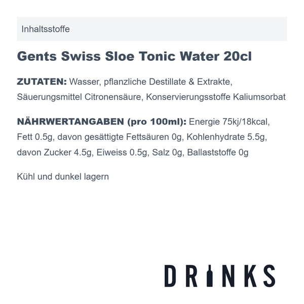 Gents Swiss Sloe Tonic Water 20cl, 4er-Pack