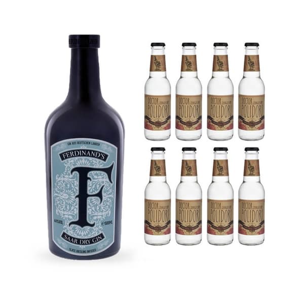 Ferdinand's Saar Dry Gin 50cl avec 8x Doctor Polidori's Dry Tonic Water