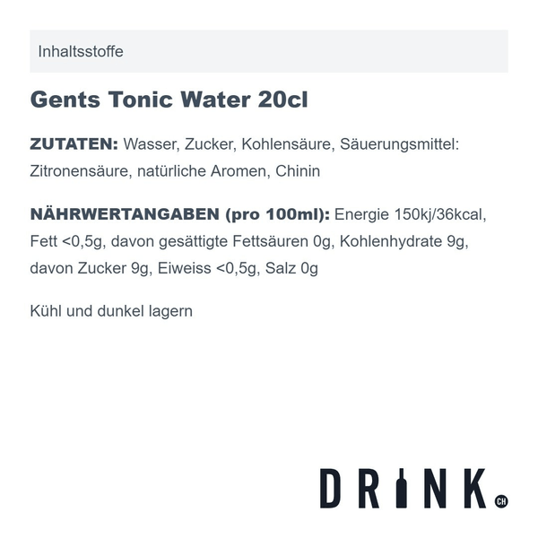Swiss Crystal Gin 70cl mit 8x Gents Tonic Water