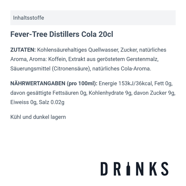 Fever-Tree Distillers Cola 20cl, Pack de 4