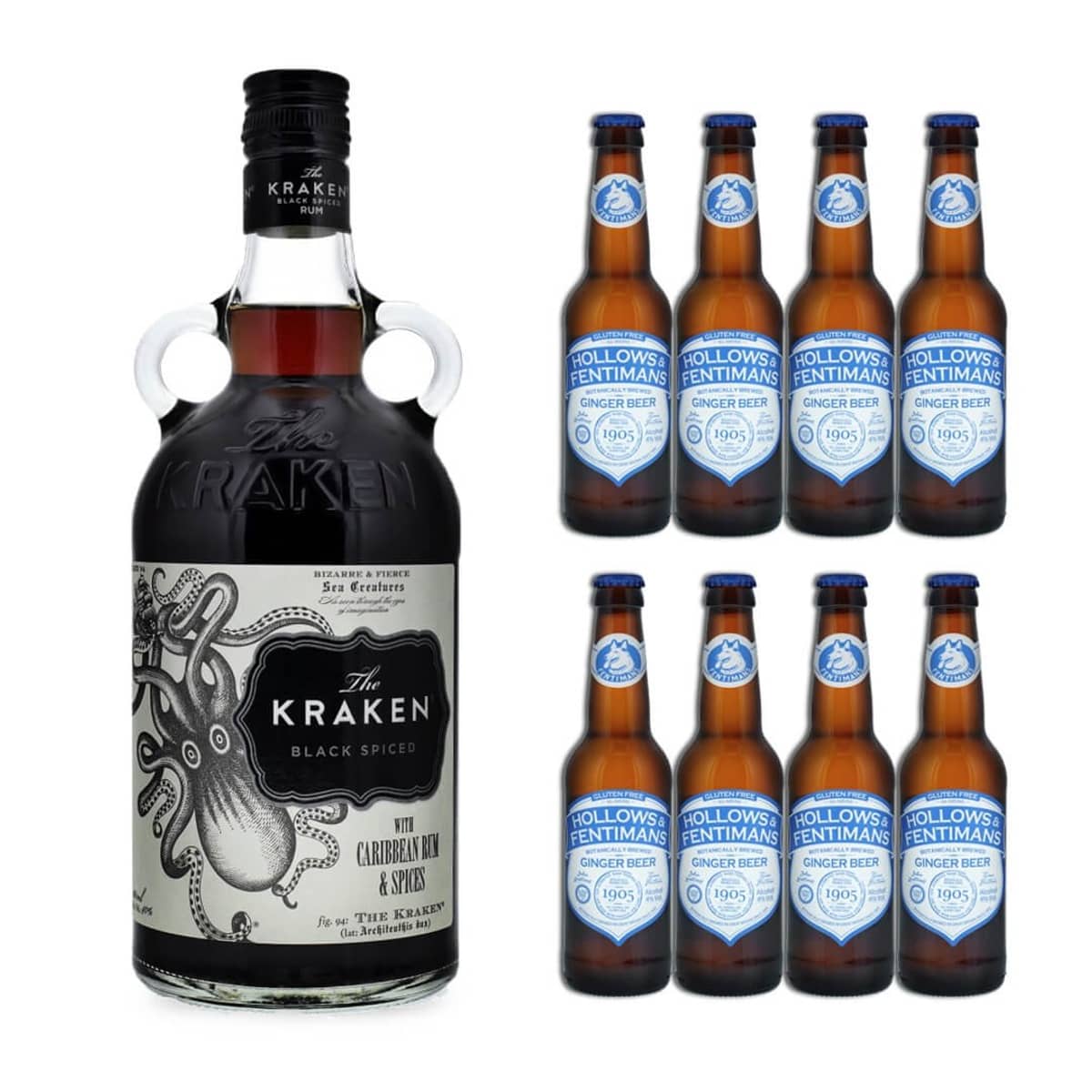 Kraken Black Spiced 70cl mit 8x Fentimans & Hollows Ginger