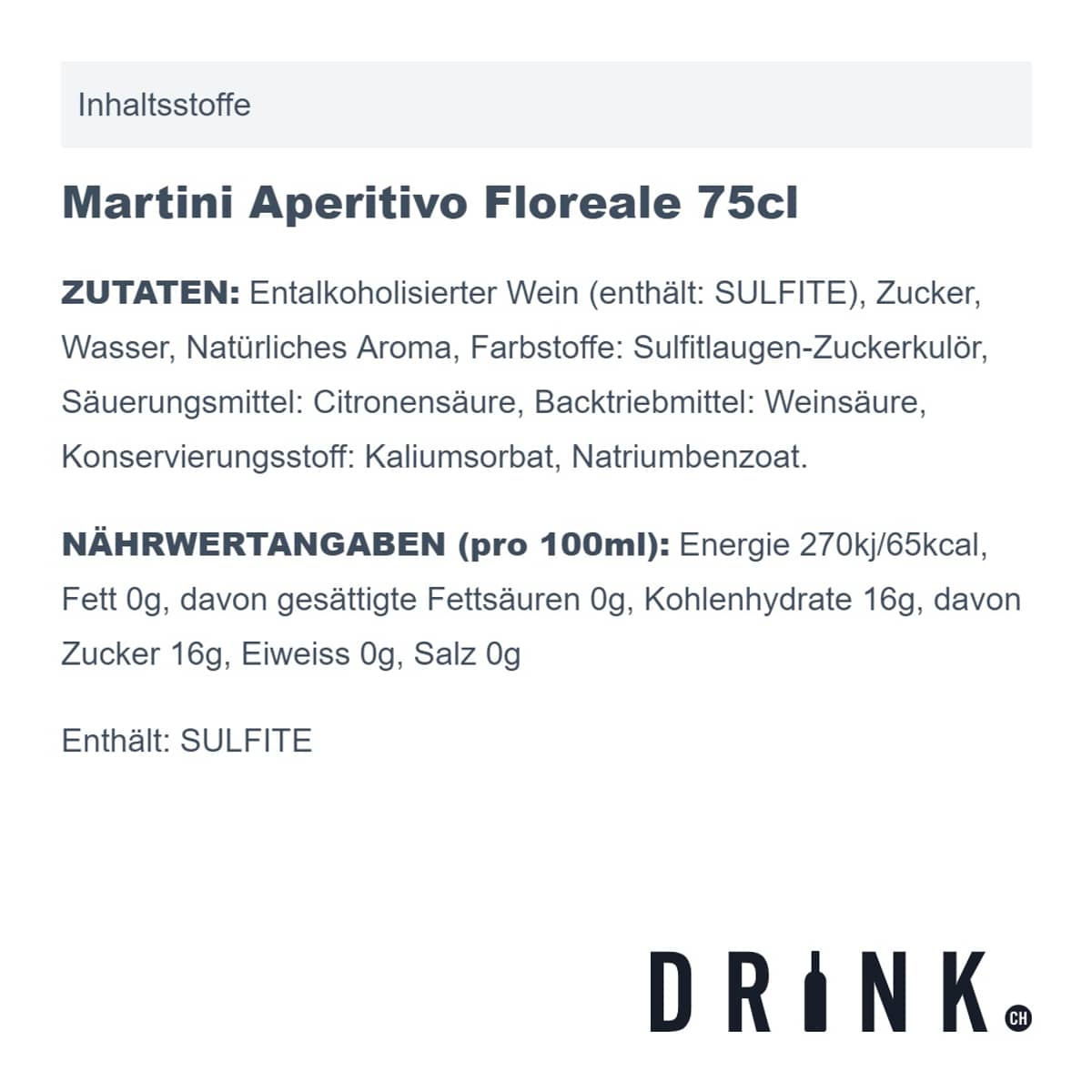 Martini Aperitivo Floreale Alkoholfrei 75cl Drinks.ch